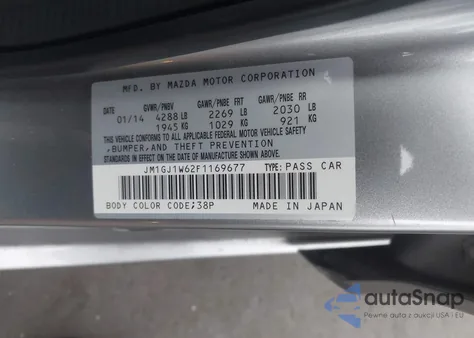 2015 Mazda 6 Grand Touring из США, поврежденный, VIN JM1GJ1W62F1169677